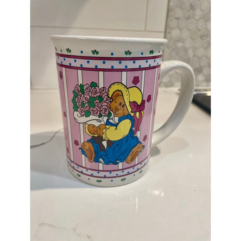 Ganz Large Mug Cup Pink Blue Teddy Bear Cottagecore Grannie Country Kitchen